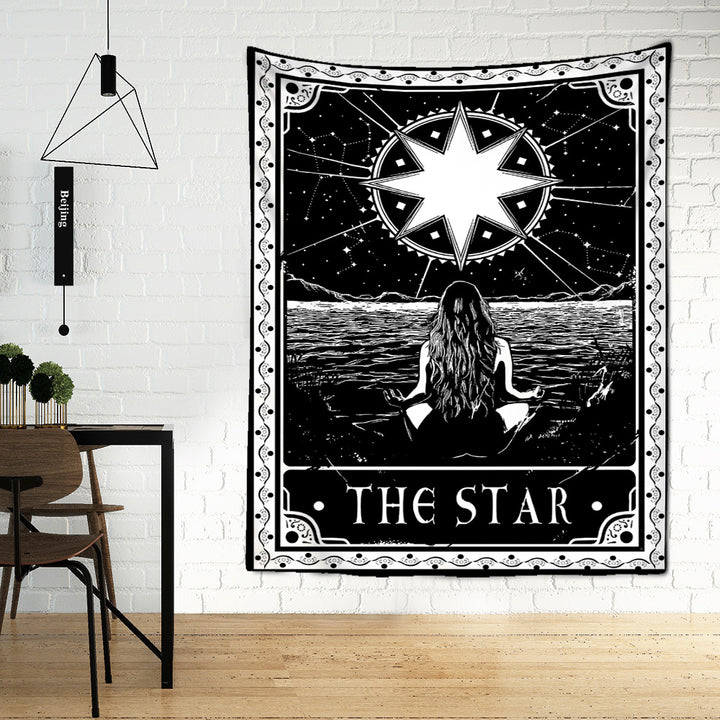 Black Tarot Cards Tapestry Wall Hanging Moon Star Medieval Europe Divination Hippie Tapiz Tapestry for Home Decor