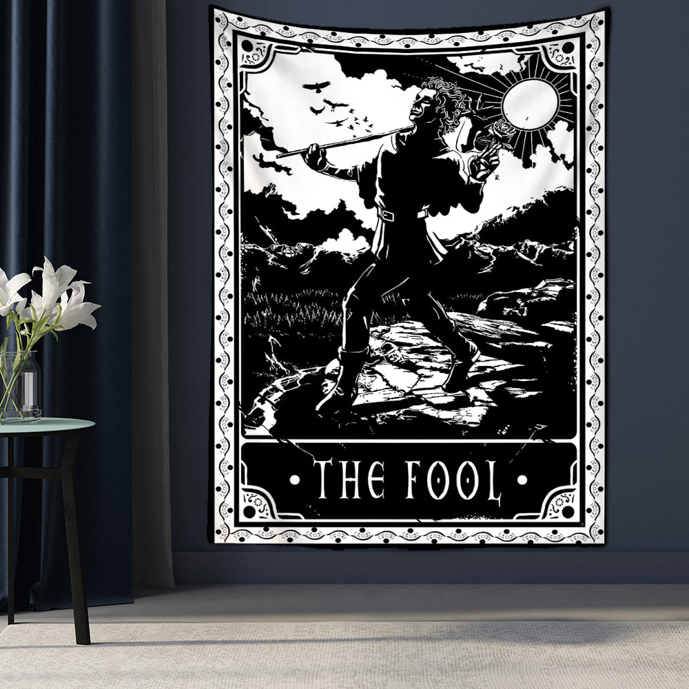 Black Tarot Cards Tapestry Wall Hanging Moon Star Medieval Europe Divination Hippie Tapiz Tapestry for Home Decor