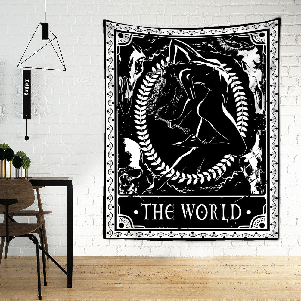 Black Tarot Cards Tapestry Wall Hanging Moon Star Medieval Europe Divination Hippie Tapiz Tapestry for Home Decor