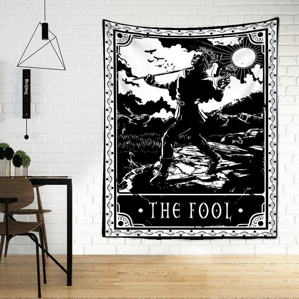 Black Tarot Cards Tapestry Wall Hanging Moon Star Medieval Europe Divination Hippie Tapiz Tapestry for Home Decor