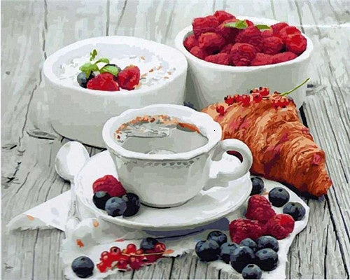 Digital Oil Painting Fruit Set Cake Canvas Wall Art Hand-painted Dessert Home Decoration