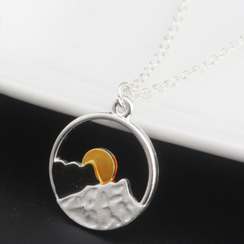 Wish card alloy necklace women men mountain peak sun gold color silver color pendant necklace engagement jewelry