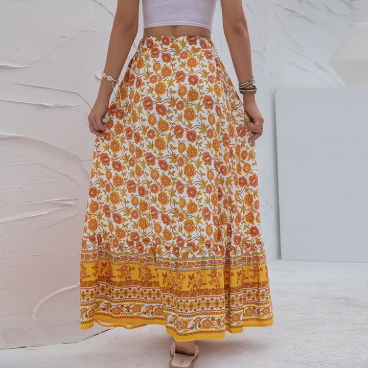 Women's New Product High Waist Printed Buttoned Split Skirt