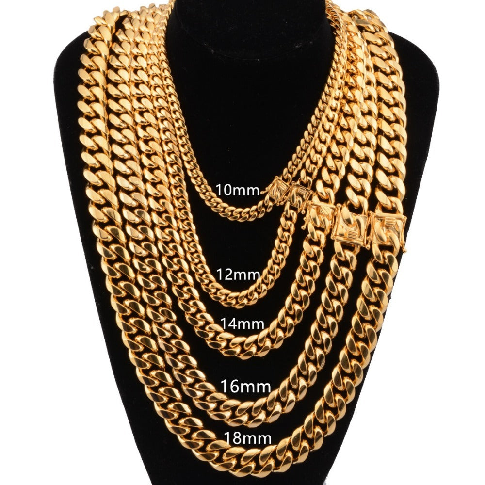 Hot Stainless Steel Link Gold Miami Cuban Border Chain Men Women Jewelry Necklace Or Gift Bracelet Xams