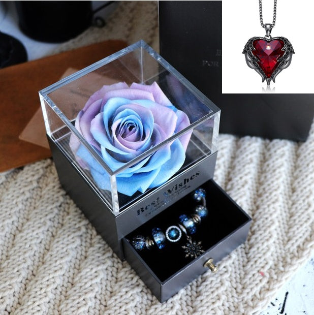 Valentines Day Gift Women Rose Jewelry Box Dried Flower Real Flowers Eternal Roses In Box