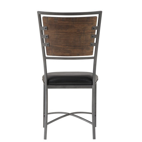 Industrial Style Metal Frame Chairs Set Of 2, Faux Leather Seat Burnished Brown Finish And Gray Metal Finish Rustic Style Dining Kitchen Furniture