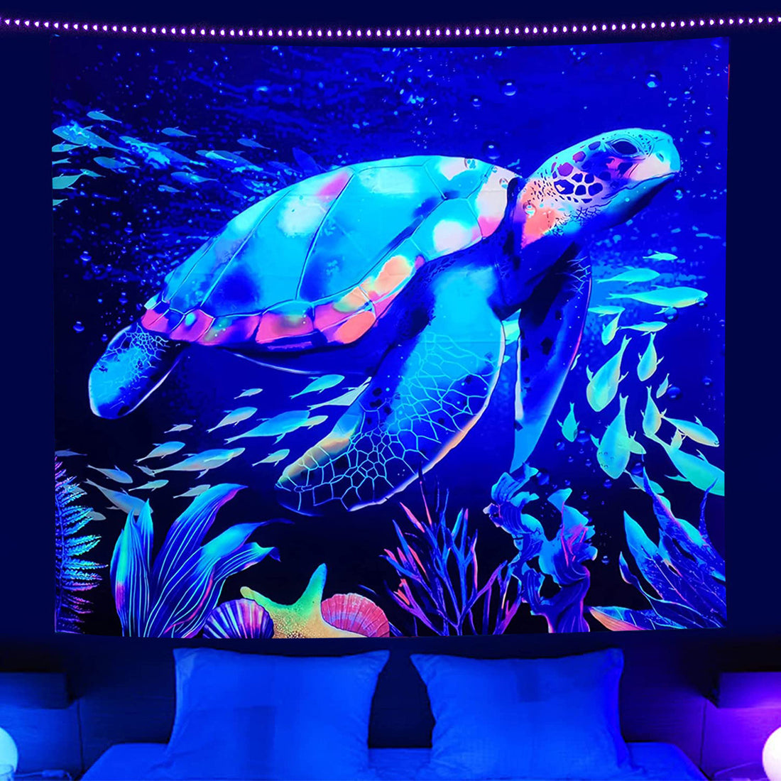 Fluorescent Tapestry UV Luminous Turtle Home Decoration