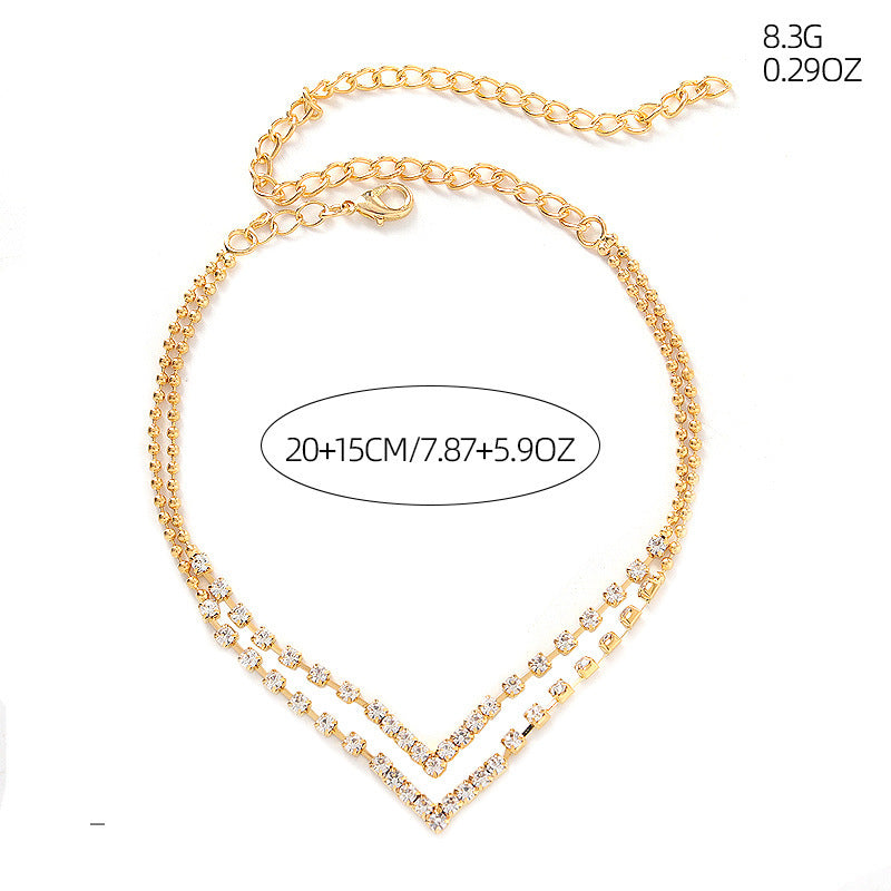 Double-layer Rhinestone Anklet Stylish Beach Geometric Simple All-match Best Seller In Europe And America Foot Ornaments