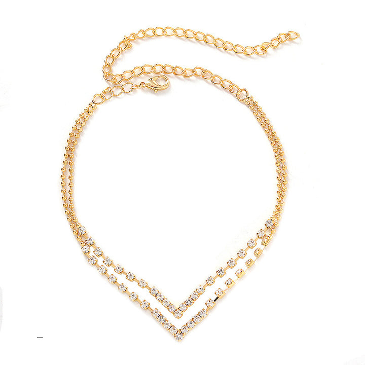 Double-layer Rhinestone Anklet Stylish Beach Geometric Simple All-match Best Seller In Europe And America Foot Ornaments