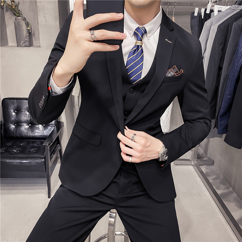 Slim Fit Solid Color One Button Business Best Man Three Piece Set