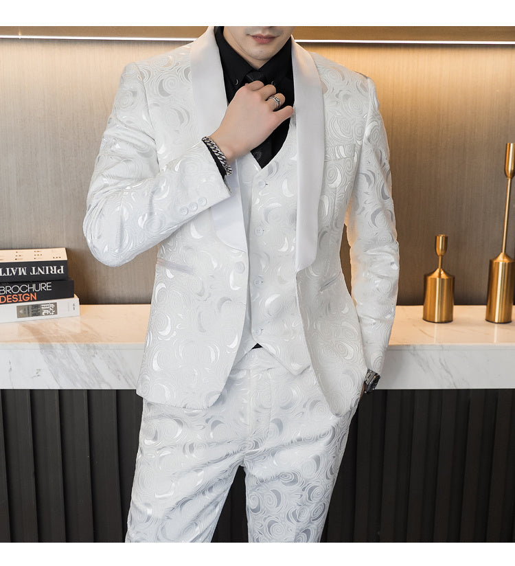 Wedding Embossed Dress Suit Three-piece Suit For Men