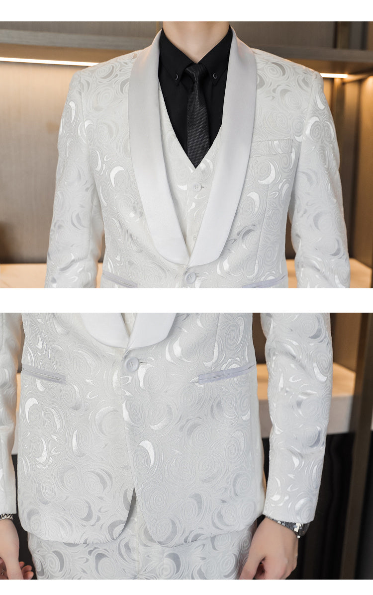 Wedding Embossed Dress Suit Three-piece Suit For Men