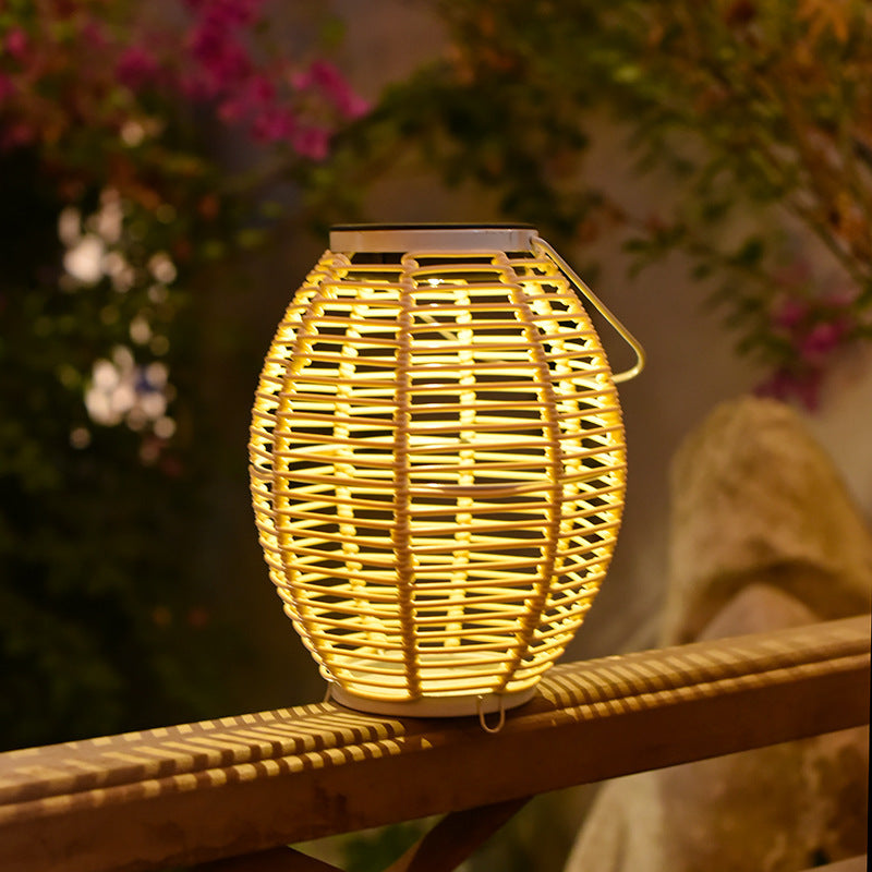 Outdoor Courtyard Garden Lawn Solar Energy Rattan-weaved Ceiling Lamp