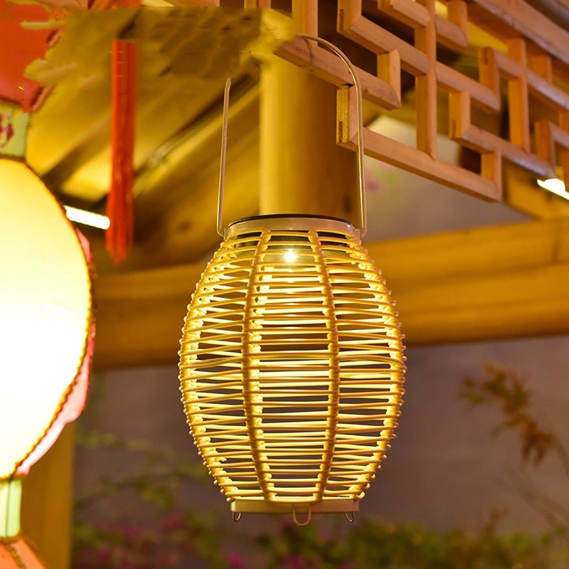 Outdoor Courtyard Garden Lawn Solar Energy Rattan-weaved Ceiling Lamp