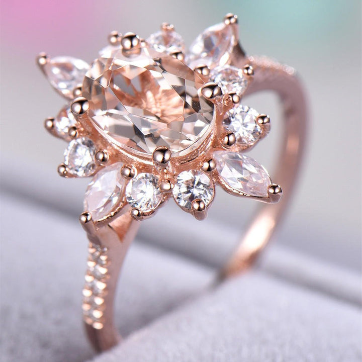 Flower Rings With Unique Snowflake Design Rose Gold Color Cubic Zirconia Jewelry Fashion Party Women Finger Ring