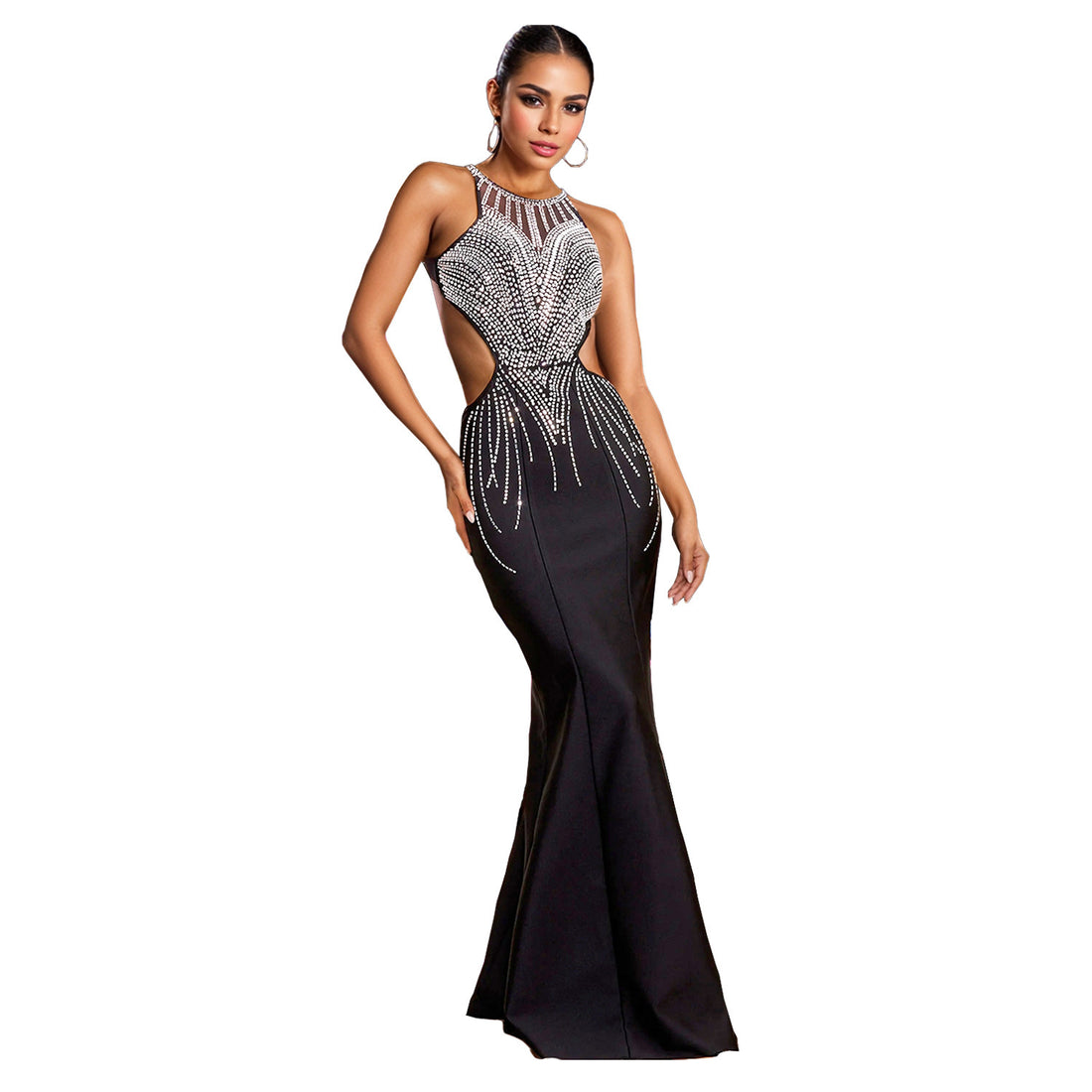 Women's Wear Slim Fit Rhinestone Backless Dress