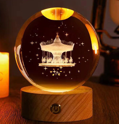 3D Constellation Crystal Ball Night Light Laser Engraved Birthday Gift Glass Sphere Home Desktop Decoration With Wooden USB Base