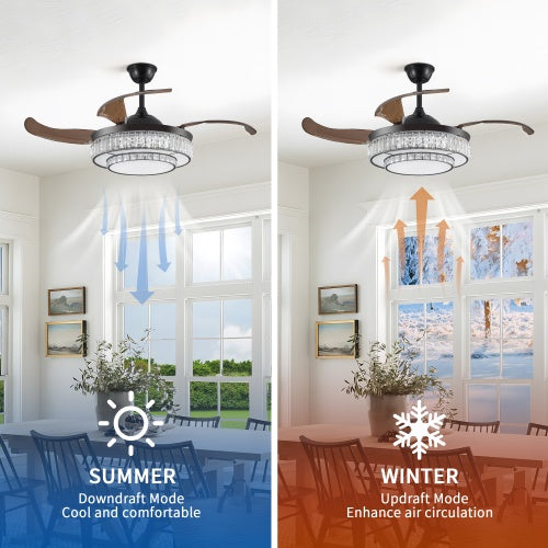 Modern LED Retractable Ceiling Fan With Light And Remote Control Unavailable Platform- Temu