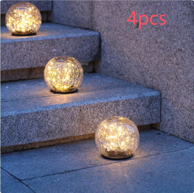 Cracked Glass Ball LED Solar Light Solar Power Garden Light Outdoor Waterproof Ground Lamp Buried Light for Path Yard Lawn