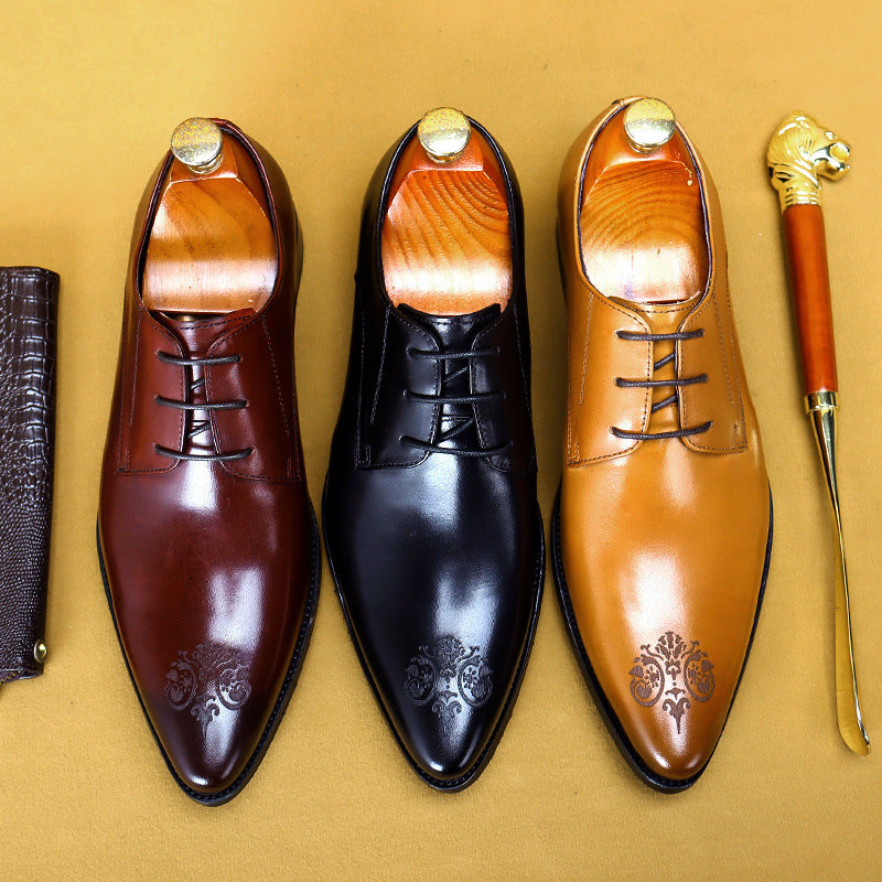 Men's Breathable Leather Pointed Carved Business Formal Wear Leather Shoes