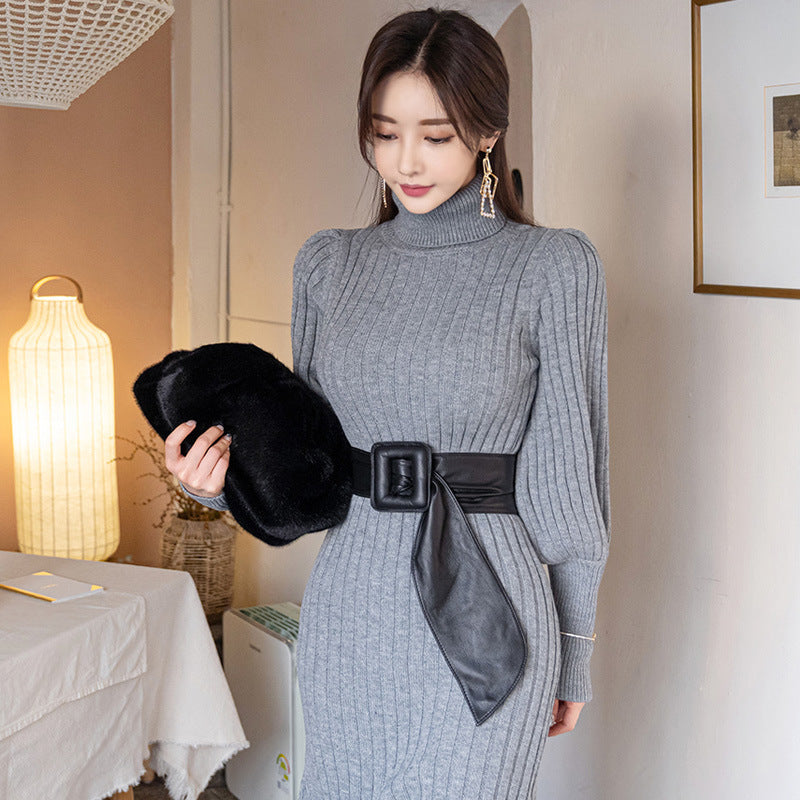 Korean-style Slim-fit Dress With Belt