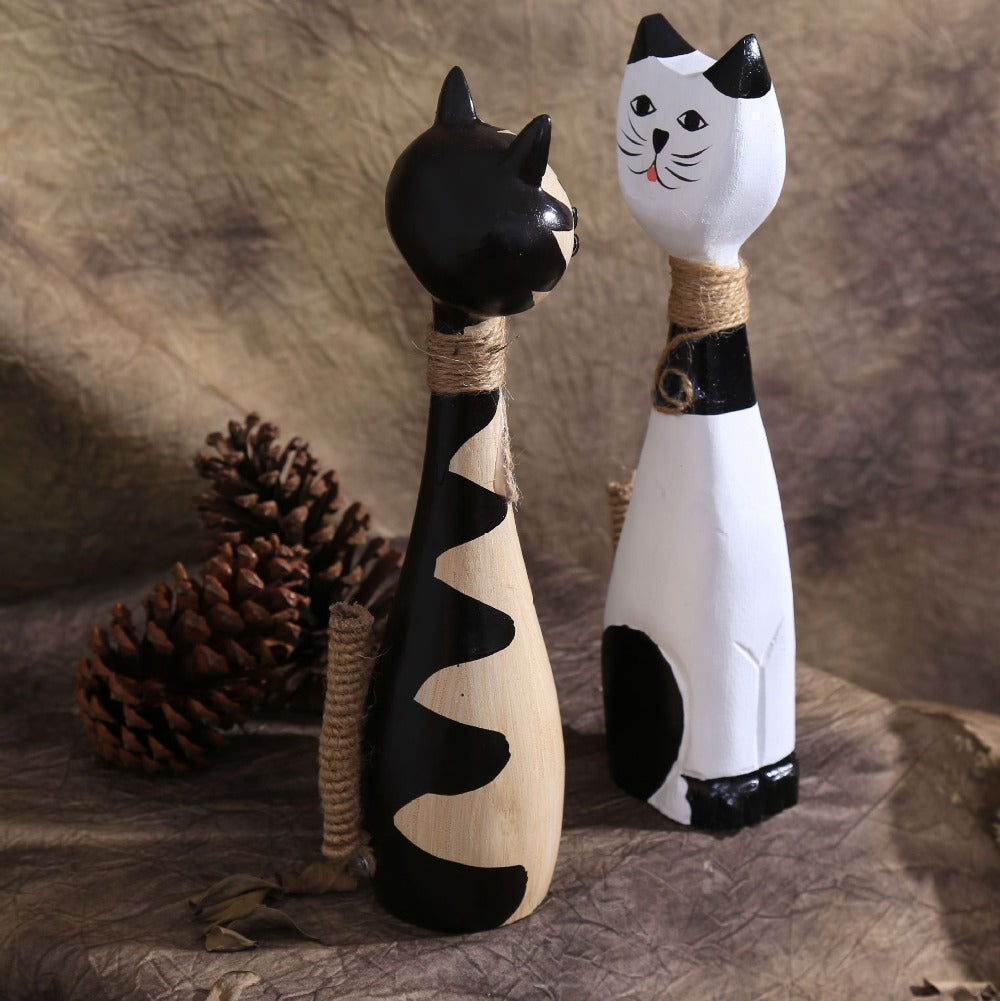 Home Desktop Decoration Wooden Couple Kitten Crafts