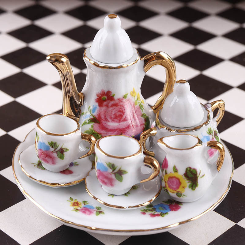 Mini Miniature Ceramic Tea Set Model