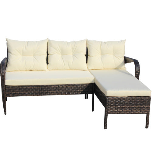 Outdoor Patio Furniture Sets 2 Piece Conversation Set Wicker Ratten Sectional Sofa With Seat CushionsBeige Cushion