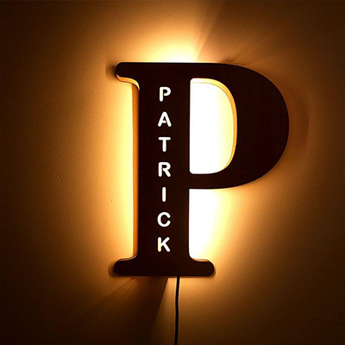 Custom Wooden Engraved USB LED Night Light 24 Letter Bedroom Home Decoration Birthday Gift for Friend Decorative Wall Lamp