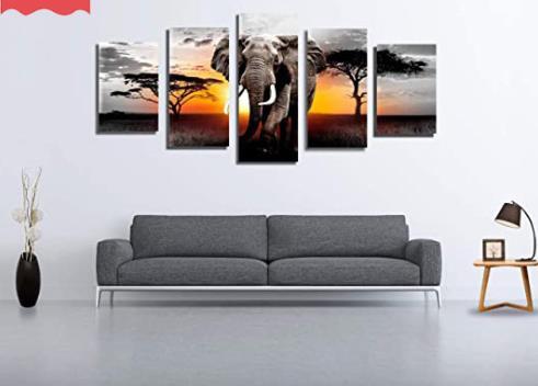 Sunset Elephant Full Diamond Five-piece Diamond Painting DIY Cross Stick-on Crystals Home Decoration