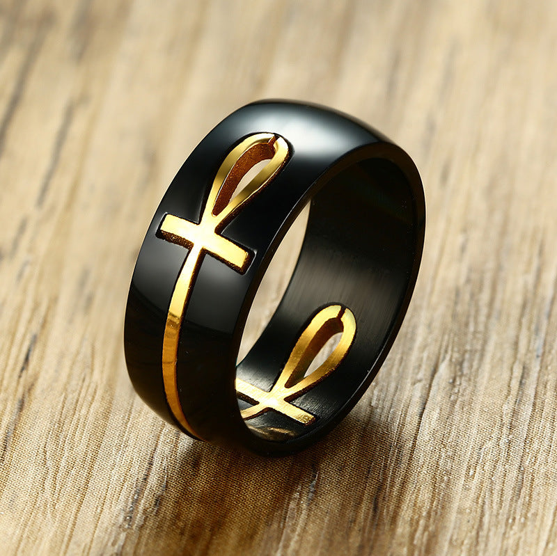 Separable Ankh Egyptian Cross Ring Men Personalized Black Gold Stainless Steel Key of Life Wedding Male Anel Jewelry