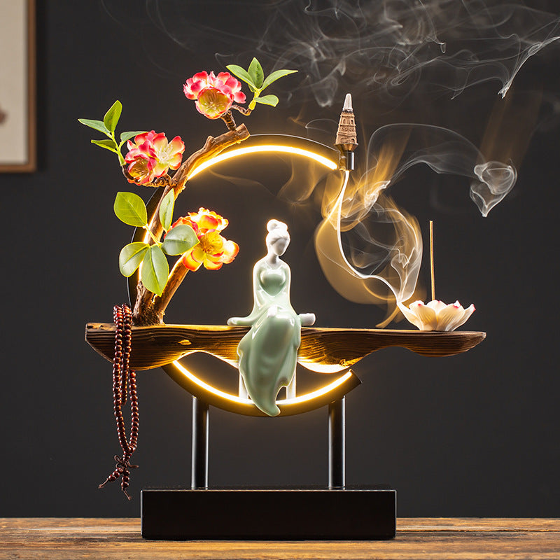 Waterfall Backflow Incense Burner Ladies Incense Stick Holder Buddha Home Decoration Elk Ceramic Censer With 20 Incense Cones