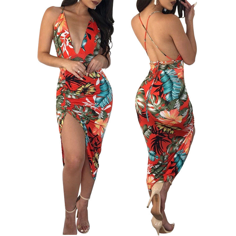 Best selling slim slimming beach casual print dress