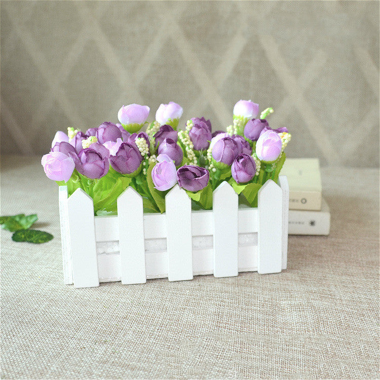 Wooden fence simulation flower set decoration home