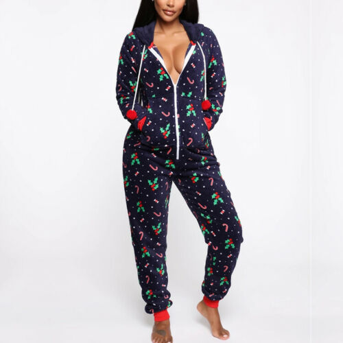 Christmas print hooded jumpsuit