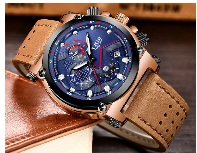 Brown Leather Automatic Quartz Waterproof Watch