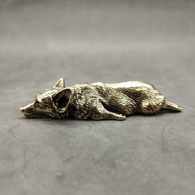 Pure Copper Wales Corgi Brass Solid Lying Fox Home Ornament Paper Weight Creative Personality Decoration