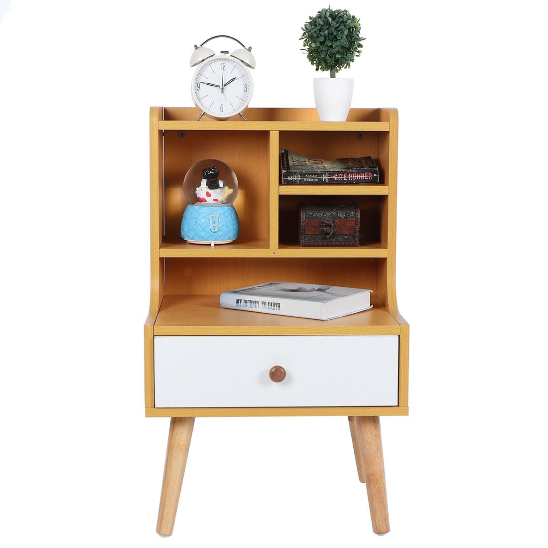 Modern Simple Nightstand Bookshelf Bedside Table Storage Cabinet with 1 Drawer Bedroom Furniture