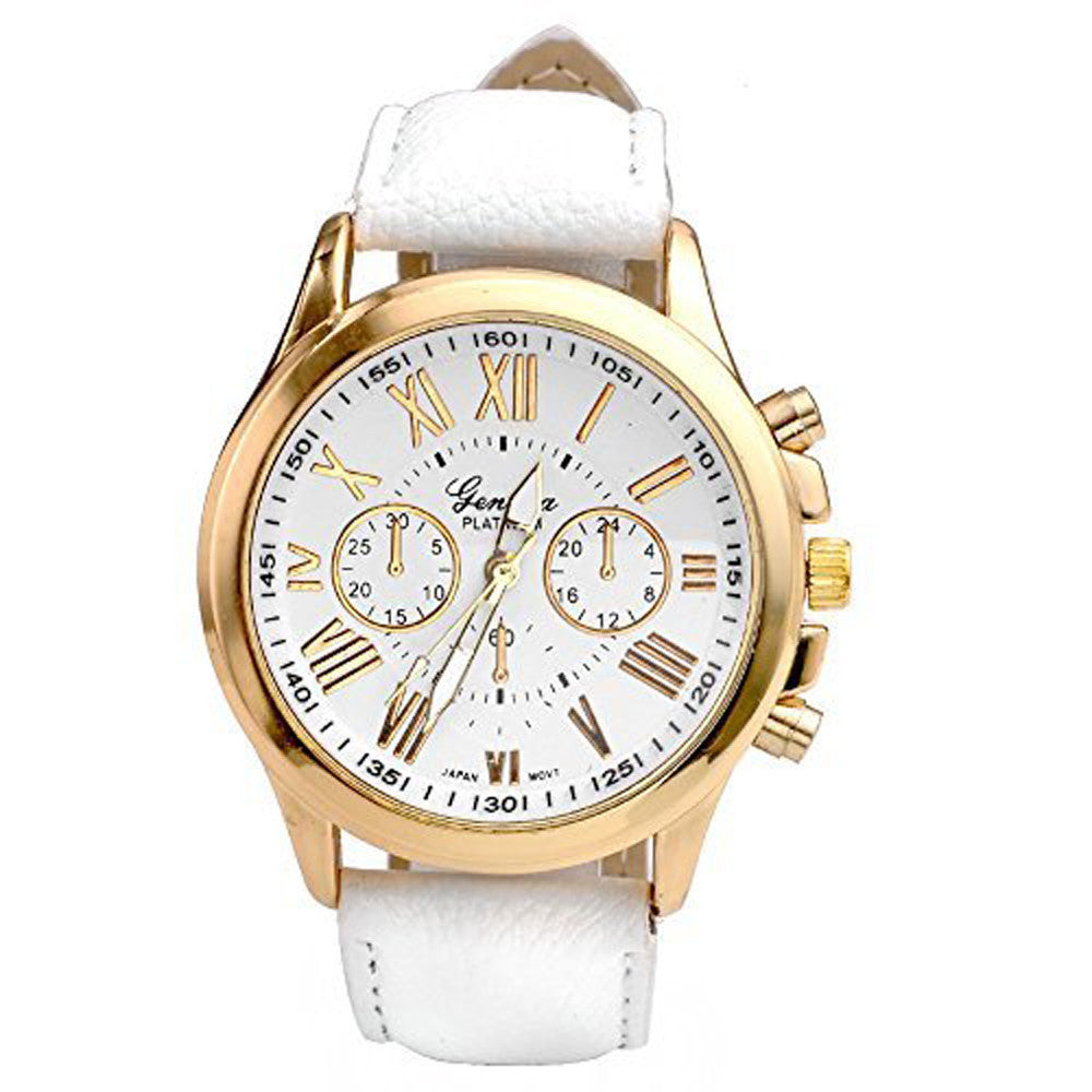 Geneva fake three-eye six-needle ladies belt watch Men's outdoor quartz watch