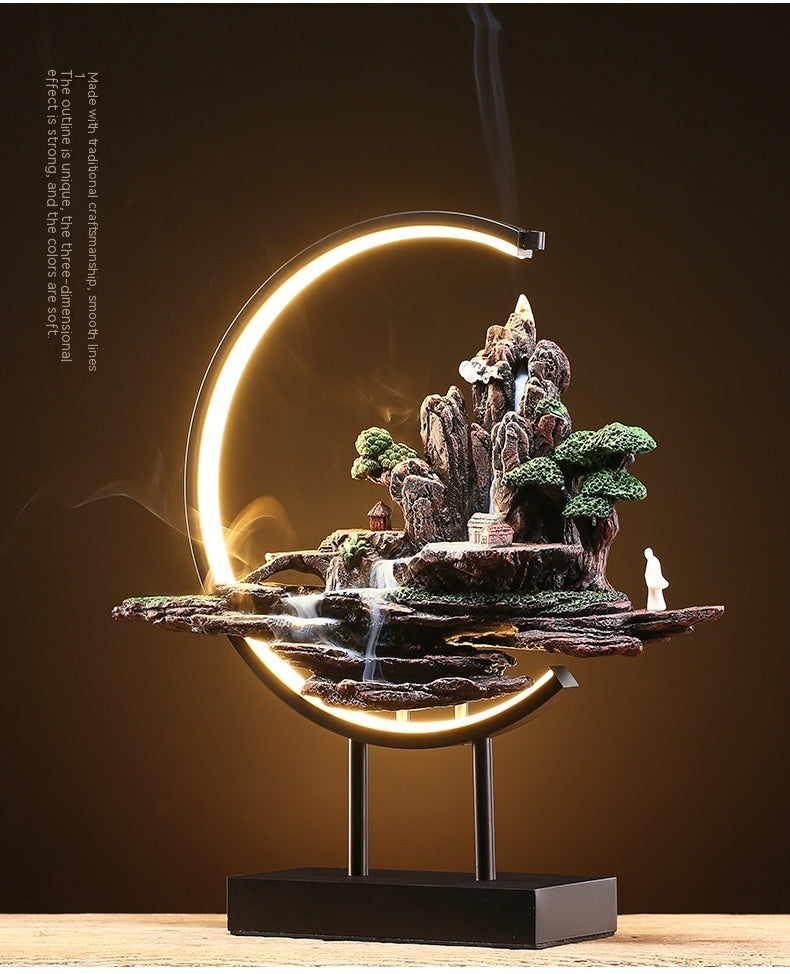 Chinese Style High Mountain Flowing Water Backflow Incense Burner Lamp Ring Home Decoration