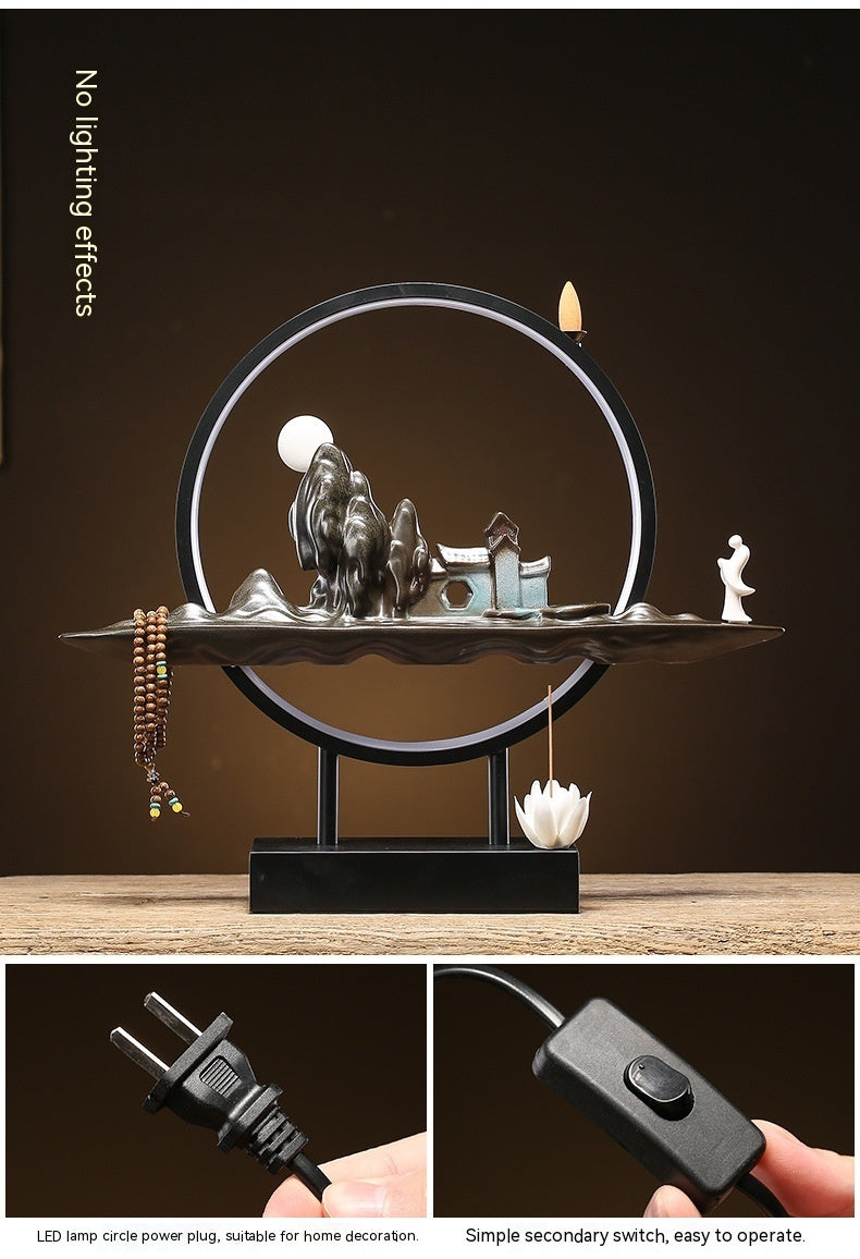 Chinese Style High Mountain Flowing Water Backflow Incense Burner Lamp Ring Home Decoration