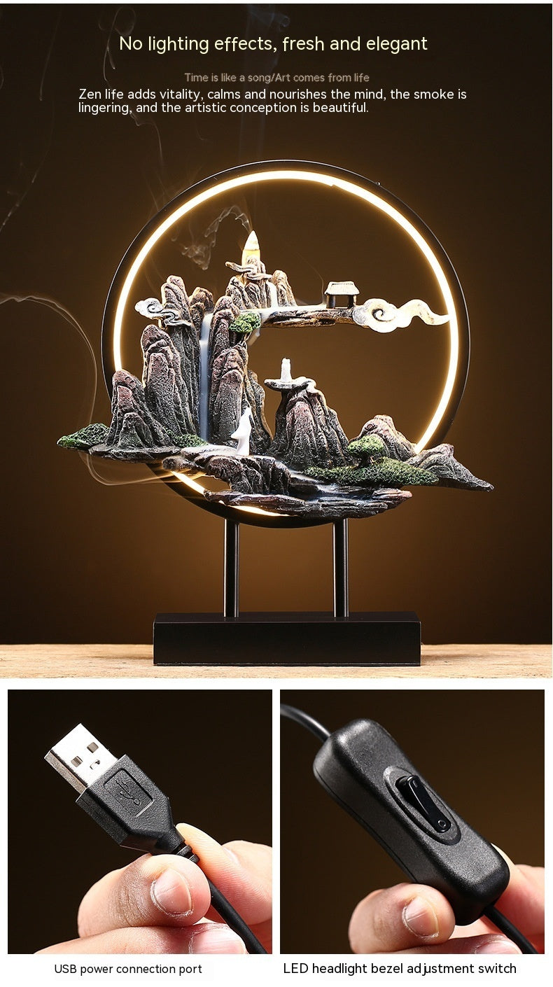 Chinese Style High Mountain Flowing Water Backflow Incense Burner Lamp Ring Home Decoration