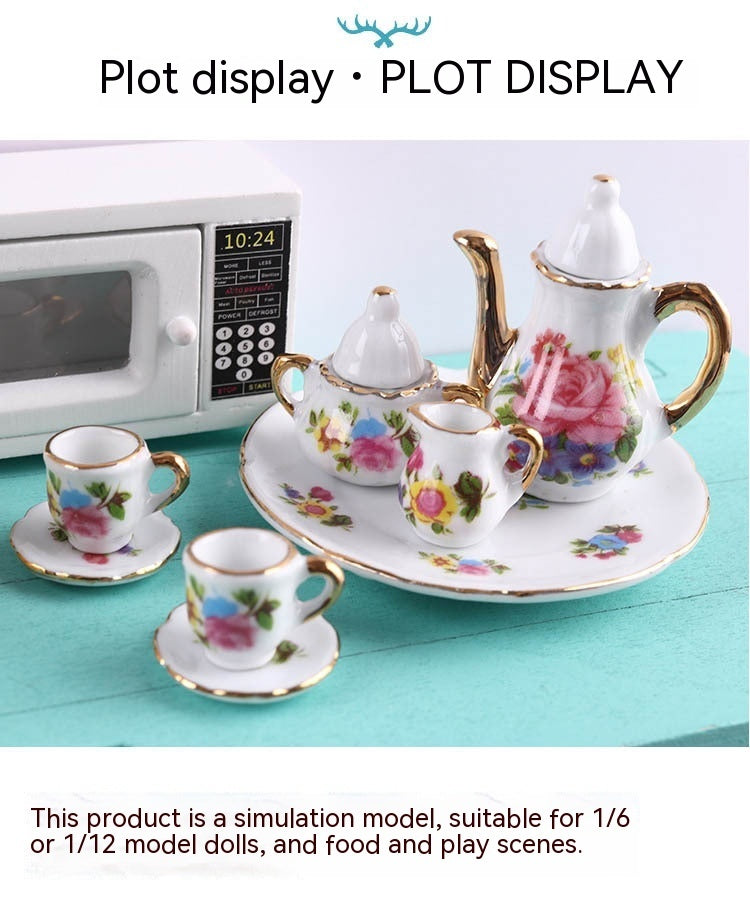 Mini Miniature Ceramic Tea Set Model