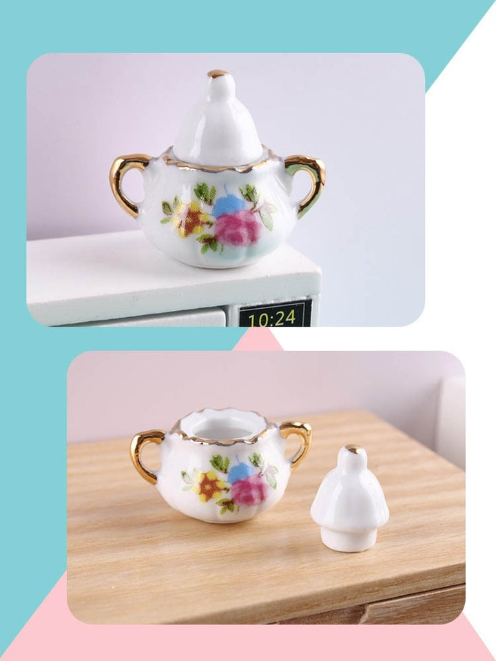 Mini Miniature Ceramic Tea Set Model