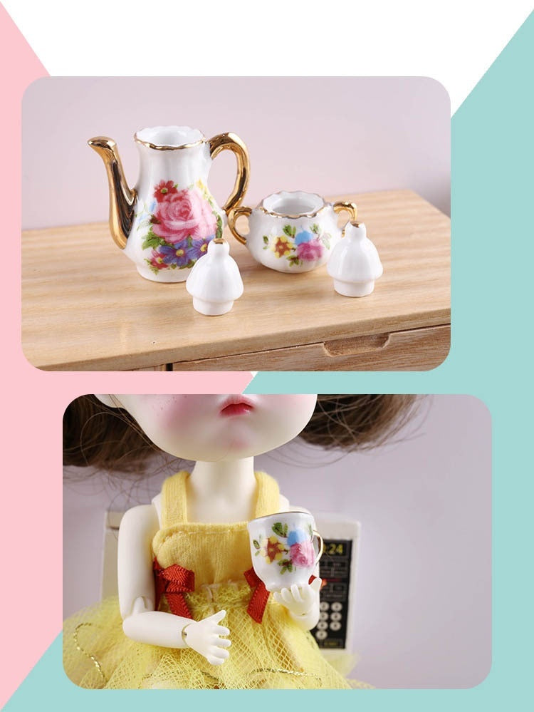 Mini Miniature Ceramic Tea Set Model