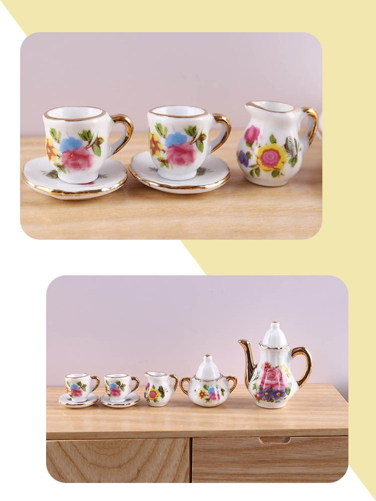 Mini Miniature Ceramic Tea Set Model