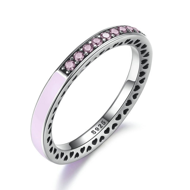 925 Sterling Silver Radiant Hearts Enamel  Clear CZ Finger Ring Women Mother Gift Jewelry PA7603