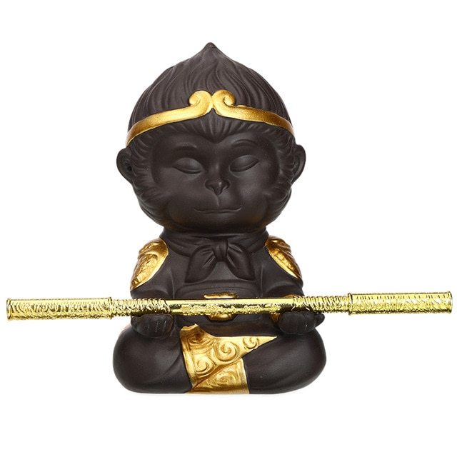 Chinese Purple Clay Kung Fu Tea Set Tea Pet Monkey King for Home Tea Tray Decoration Tea Tray Sun Wukong Statues Sculptures