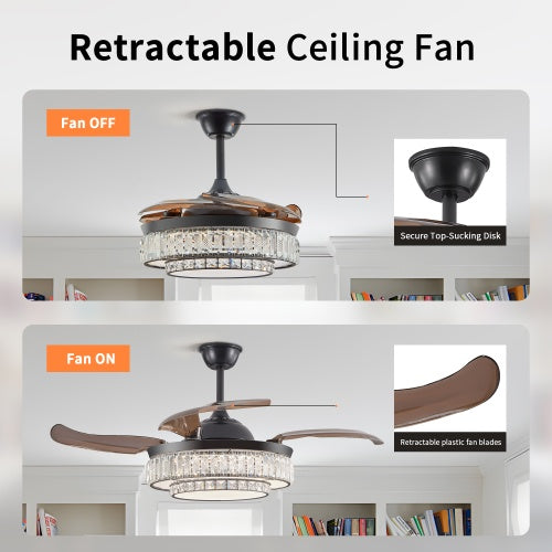 Modern LED Retractable Ceiling Fan With Light And Remote Control Unavailable Platform- Temu