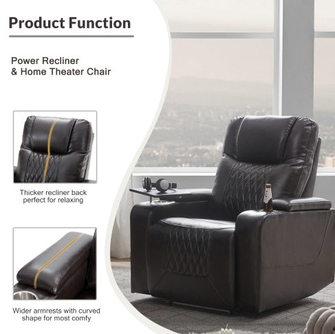 Power Motion Recliner With USB Charging Port And Hidden Arm Storage 2 Convenient Cup Holders Design And 360 Swivel Tray Table,Brown